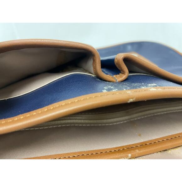 Coach Park Women Colorful Color Block Leather Crossbody Satchel Bag Navy Tan - Picture 7 of 8